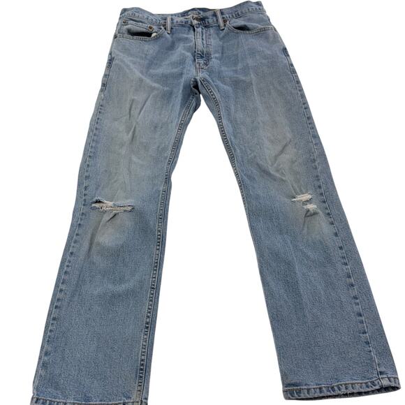 Levis Jeans Mens 32 x 30 Blue Denim 505 Straight Leg Cotton Distressed - Picture 1 of 6